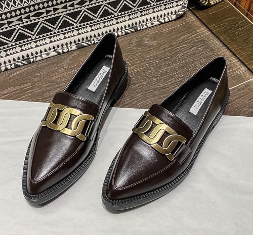 Image of Classic Women's Chunky Loafers Platform Comfortable Slip-On Dressy Business Casual Shoes with Metal