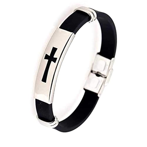 University Trendz Stainless Steel Christ Rubber Bracelet for Boys Men (Black)