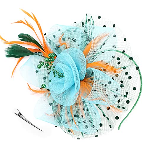 Image of DRESHOW Fascinators Hat Flower Mesh Ribbons Feathers on a Headband and a Clip Tea Party Headwear for Girls and Women