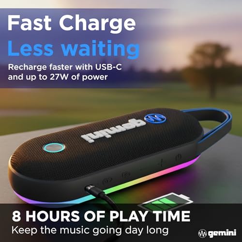 Image of Gemini Magnetic Bluetooth Golf Cart Speaker, Waterproof (BeatGrip Pro) | Magnetic golf cart speaker, waterproof - 8 hr battery, USB-C - 8 LED modes, mic - multi-link to 50