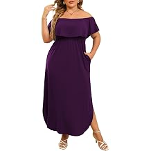 Nemidor Womens Plus Size Maxi Dress Summer Casual Loose Off Shoulder Slit Long Dresses with Pocket