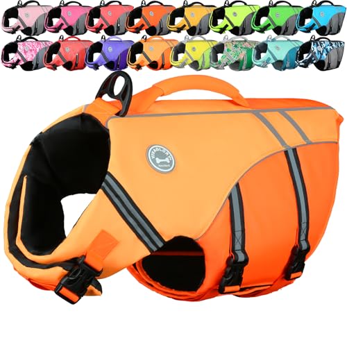 VIVAGLORY Sports Style Hundeschwimmweste, Rettungswesten Für Hunde Bootfahren, Auftrieb & Schwimmhilfe, Schwimmweste, M, Dunkelorange