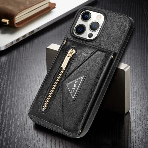 Étui à bandoulière iPhone 15 Pro, portefeuille magnétique en cuir avec béquille intégrée