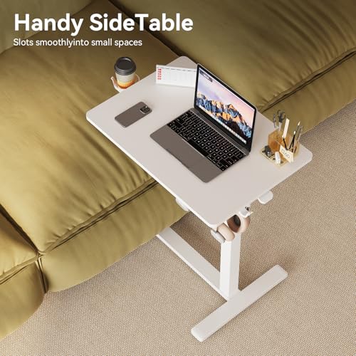 Image of Mobile Standing Desk on Wheels, Pneumatic Height Adjustable, White