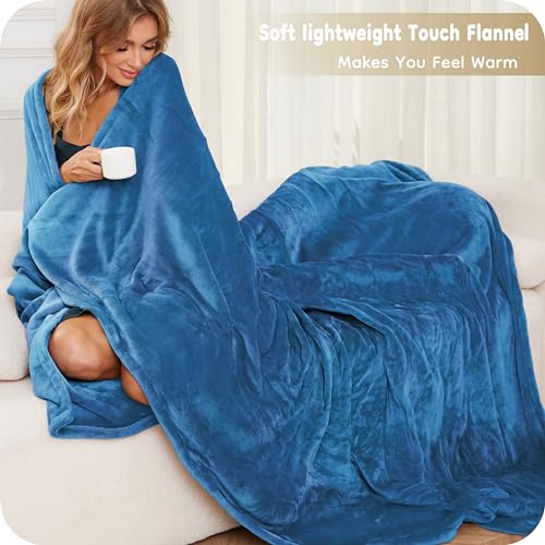 LaffyLo Electric Heated Blanket Queen Size 84" x 90", Soft Flannel Heating Blanket with Dual Controls, 4 Heat Settings, 10-Hour Auto Shutoff, Overheat Protection, Machine Washable, Lake Blue — view 2