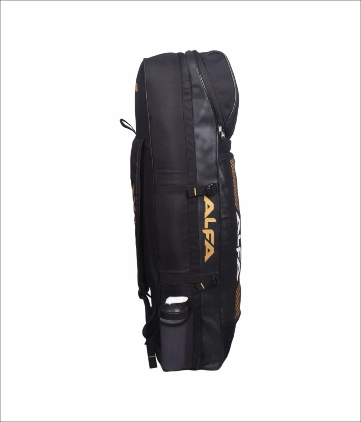 A L F A Pro 93 Hockey Kit Bag | Schwarz | Groß | Organisierte Fächer | Gepolstert & bequem | Strapazierfähiges, wasserdichtes Polyester | Unisex | Ideal für Zubehör & Ausrüstung.
