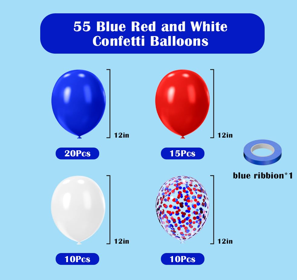Image of HXBELTQ Red White and Blue Balloons, 55Pcs Red and Blue Confetti Balloons for 4th of July Decorations Independence Day Patriotic USA Party Anniversary
