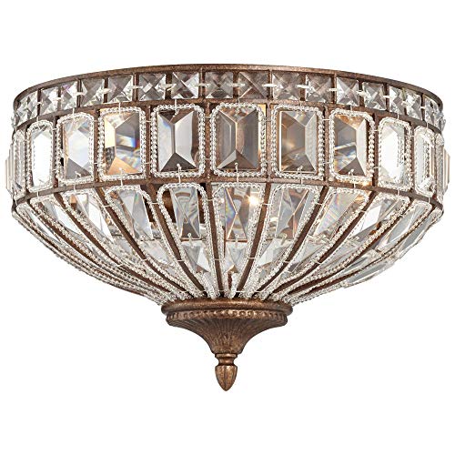 Vienna Full Spectrum Ibeza Close To Ceiling Light Flush Mount Fixture Mocha Brown 15 1/2" Wide Square Cut Clear Crystal Glass Bowl For House Bedroom Hallway Living Room Bathroom Dining Kitchen #TOP4