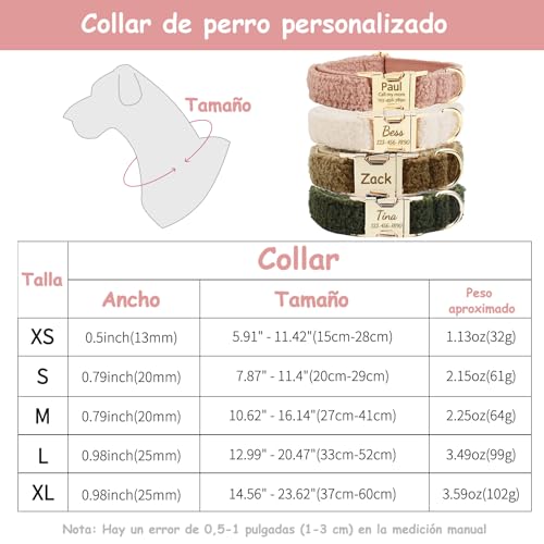 Personalisiertes Hundehalsband mit Metallschnalle, beidseitiges Halsband personalisiert mit Name und Telefonnummer, verstellbare Größen für kleine Hunde, mittel und groß (Halsband 06)