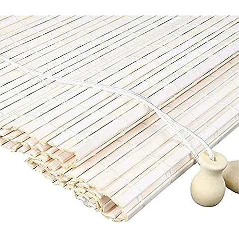White Bamboo Roller Blind,Sunshades Breathable Sunscreen Light Filtering Roll Up Shades,Natural Roman Curtain,for Garden/Window/Door/Patio/Balcony,with Lift,Custom Shutter (W:80xH:100cm/32x39in) Cover