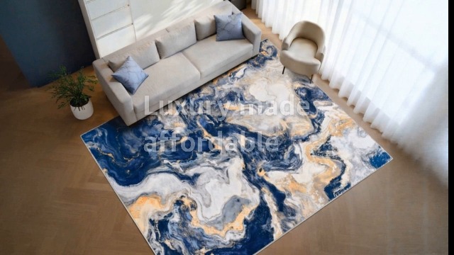 Tapete Yinhua Mármol Azul y Oro 5x7 Lavable Antideslizante miniatura 7