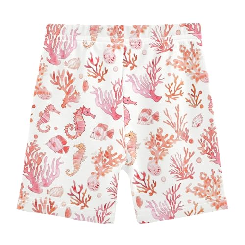Red Coral and Seahorse Girls Shorts Elastic Waist Sports Shorts Girls Leggings Pants for 4-10 Years2
