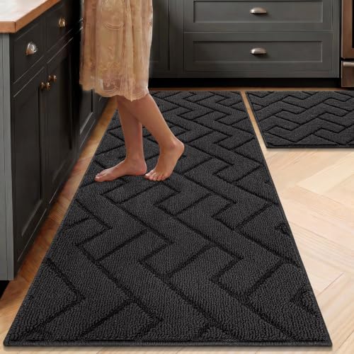 Image of hicorfe Kitchen Runner Rug,20 inchx48 inch+20 inchx32 inch Kitchen Set,Non-Slip Kitchen Mat