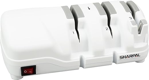 SHARPAL 198H Electric Knife Sharpener - 3 Stage Professional Knife Sharpening System with Diamond Wheels, Suit for Double-Beveled Straight Edge & Serrated Knives, Quick Razor-Sharp Results, Low Noise
