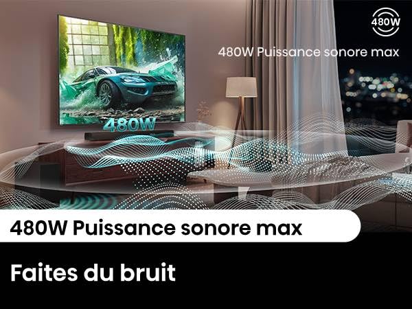 Barre De Son Hisense HS3100 3.1CH - 480W, Dolby Digital, Sans Fil | Pour TV Et Home Cinéma