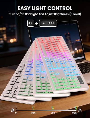 Image of Wireless Keyboard and Mouse Combo, RGB Backlit, Rechargeable & Light Up Letters, Full-Size, Soft Typing, Sleep Mode, 2.4GHz Quiet Keyboard Set for Mac, Windows, Laptop, PC, Trueque KM42Pro