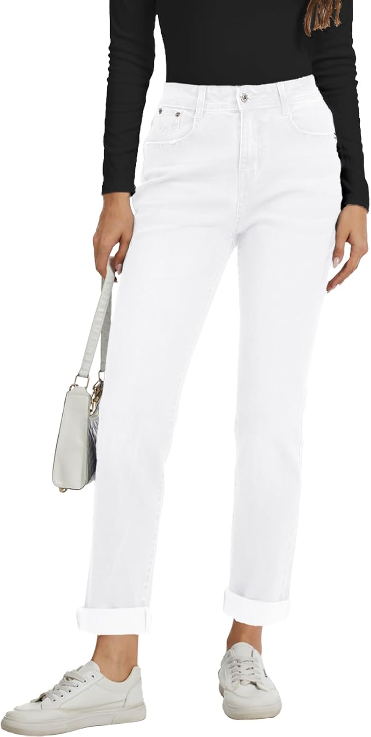 Metietila Womens Classic Jeans Stretchy Straight Leg Mid Rise Denim Pants