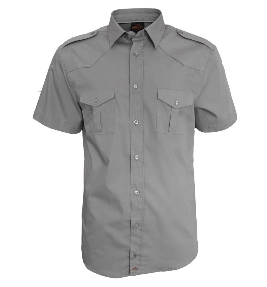 ROCK-IT ApparelMan Shortsleeve Shirt Casual Worker Shirt Military Style US-Army Mens Workwear Shirt Made in Europe - Sizes S-5XL - Black Olive Charcoal Navy Brown Blue
