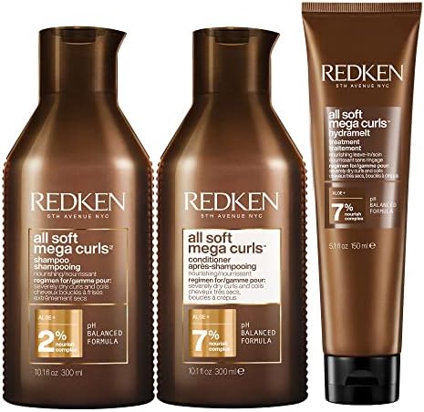Redken All Soft Mega Curl Shampoo 300ml, Conditioner 300ml and Leave-In 150ml, Intense Hydrating and Nourishing Trio for Curly and Coily Hair