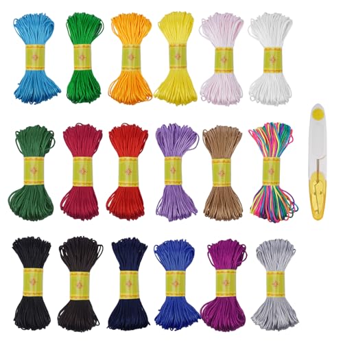 FOGAWA 18 Rollos de Cola de Raton 1.5mm x 20m Hilo Cola de Rata Grueso Cordon para Pulseras Cordón de Satén de Cola de Rata para Nudo Chino, macramé, Hacer Pulseras, Reborde, Joyería