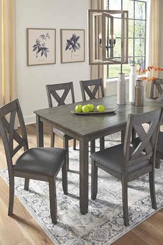 Signature Design by Ashley Caitbrook 7-Piece Dining Set, Gray Wash | Acacia veneer & engineered wood, X-back cushioned chairs, 36x60 inch footprint, Nailhead trim accents - image 7