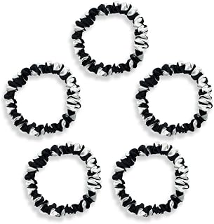 Townssilk Silk Skinnie Scrunchies 100% Pure 22 Momme Mulberry Silk Hair ties for Women Hair Friendly Luxurious Elastic Scrunchies Set(5 Scrunchies black)