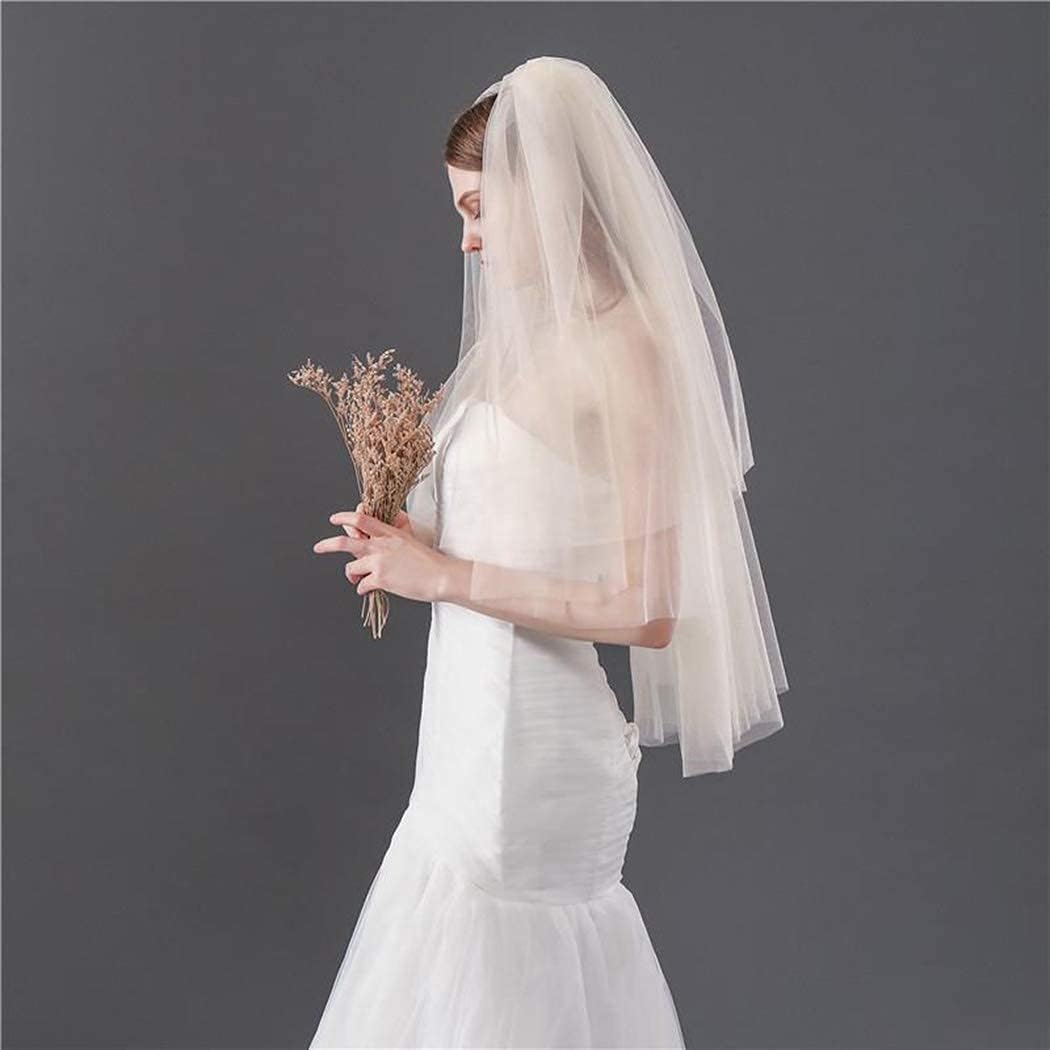 Lace Wedding Veil with Comb Fingertip Length Bridal Veils Star 2Ties Cut Edge Tulle Veil for Brides - Image 2