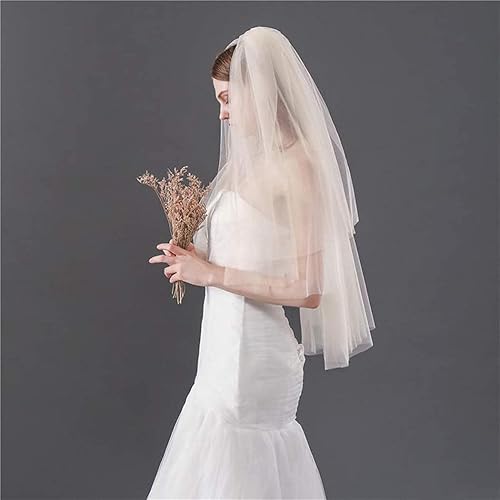 Miniatura 2 de Aularso Velo de boda de 2 niveles para novias velos cortos de champán velos de novia simples con borde cortado accesorios para el cabello velo de