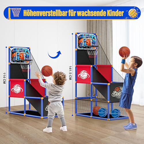 SKERITO Basketball Spielset, Basketballspiel-Set mit 4 Bällen und Reifen für Kinder von 3 4 5 6 7 8 9 10 11 12 Jahren, Indoor-Outdoor-Sport, einfaches Aufbauen, Luftpumpe im Lieferumfang enthalten