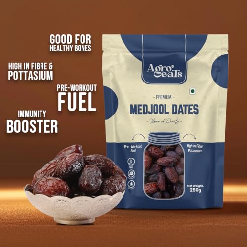 Image of AGROEATS PREMIUM MEDJOOL DATES - 250g | Naturally Sweet & Juicy | Fresh & Delicious | Healthy Energy Snack | Rich in Fiber & Nutrients | Ideal for Gifting & Daily Nutrition