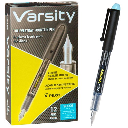 Pilot Varsity Disposable Fountain Pens, Turquoise Ink, Dozen Box