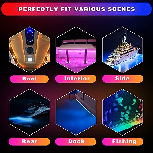 Fovaa Boat Lights Marine Led Boat Strip Lights Waterproof Underwater Marine Lights Led Lighting For Pontoon Fishing Night Jon Bass Boats, Boat Lights Interior Rgbw 12V Boat Accessories(2M/6.56Ft) #TOP2