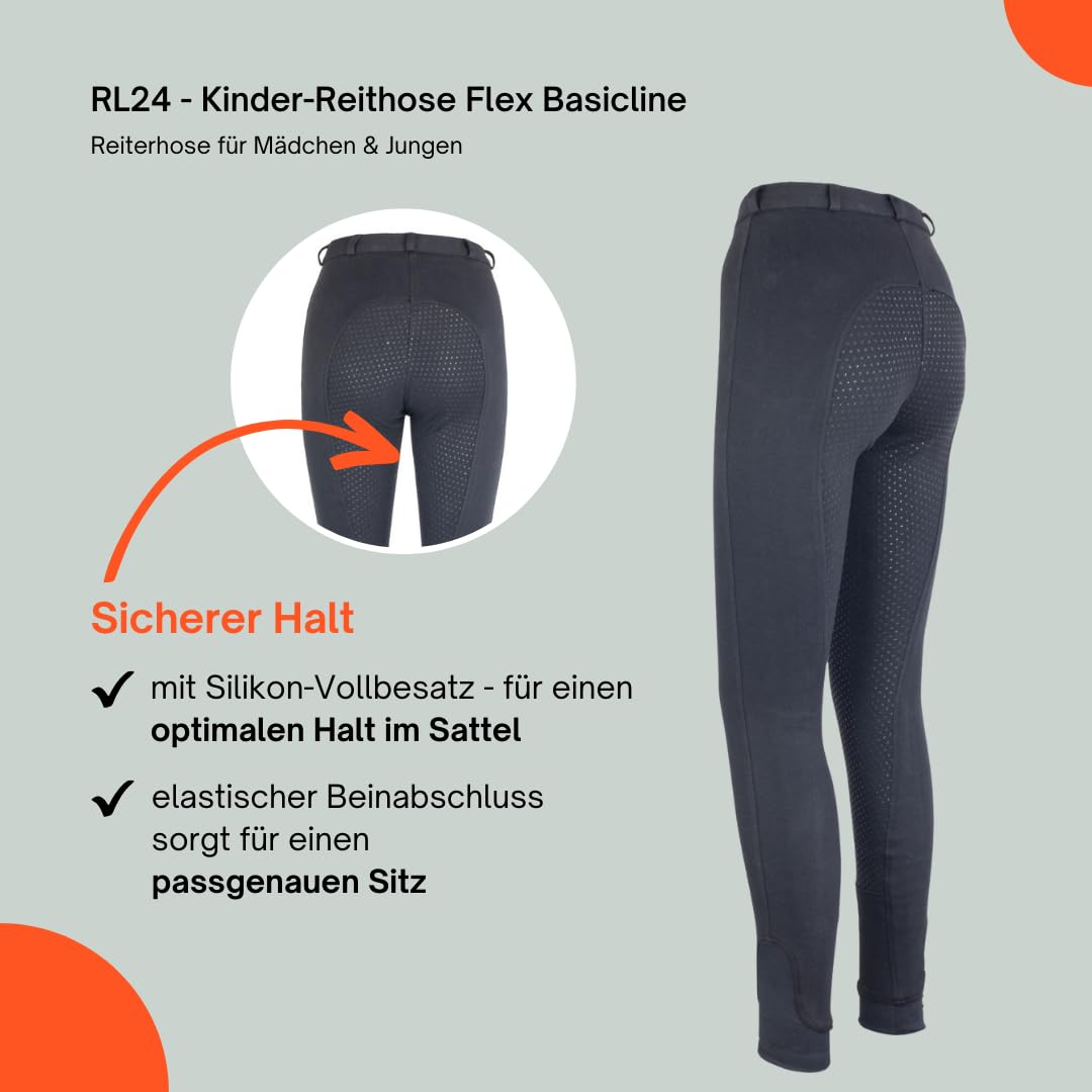 RL24 - Kinder-Reithose Flex Basicline | Reiterhose für Mädchen & Jungen | Silikon-Vollbesatzreithose | hautfreundlich, atmungsaktiv & elastisch | Reitleggings für Kinder | Unisex Reitbekleidung