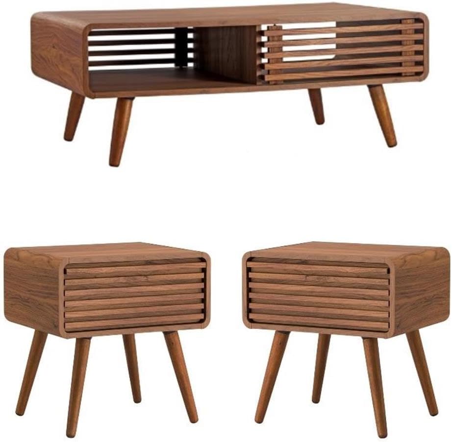 Home Square 3-Piece Set with 2 Side Tables and Coffee Table in Walnut