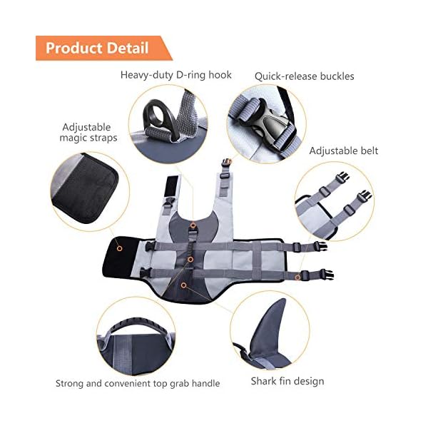 Asenku dog life jacket pet life safety vest for swimming boating, dog shark life jackets dog lifesavers swimsuits for pool, dog water floatation vest for small medium large dogs, grey, x-large - image 4