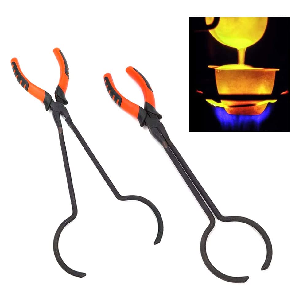 Salmue Crucible Tong Gold Melting Furnace Holder Clamp, 13" Steel Crucible Tong Gold Melting Furnace Holder Clamp, Crucible Tongs for Casting Precious Metals Jewelry Making Tool