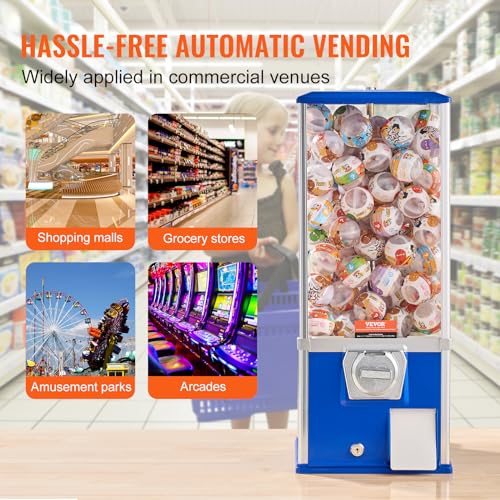 Image of VEVOR Gumball Machine for Kids, 25 inch Height Home Vending Machine, PS Bouncy Balls Dispenser, Hold 230 Capsule Toys, Rectangle Bubble Gum Machine for Game Stores, Coin Operated Gumball Bank, Blue