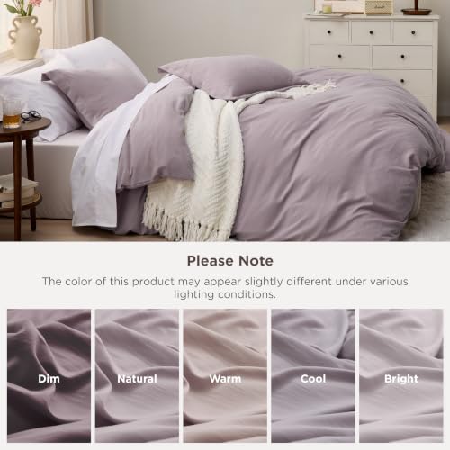 Image of Bedsure Prewashed Duvet Cover Queen, Cotton-Like Bedding Set, Lilac Purple | Ultra Soft, Relaxed Texture, 90 inchx90 inch Breathable Comfort, Hidden Zipper, 8 Corner Ties, Easy Care, OEKO-TEX, Year-Round Use