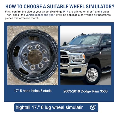 Image of hightall 17 Wheel Simulators, 17 inch 8 Lug 5 Hand Holes Stainless Steel Hubcaps,Polished Surface,2Pcs Front Wheel /2Pcs Rear Wheel,Bolts On Wheel Cover Set Compatible with 2003-2018 Dodge Ram 3500