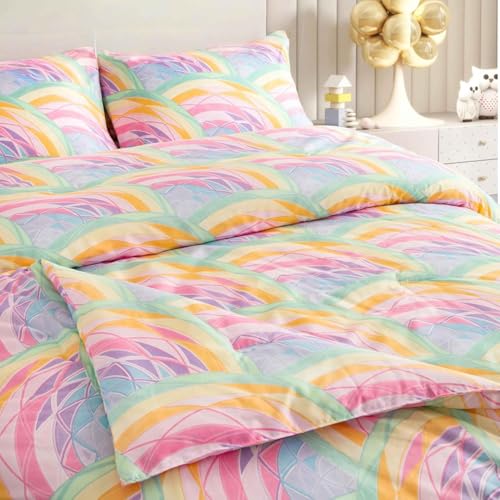 SDY 3 Pieces Mermaid Comforter Set Twin for Girls, Bed in A Bag, Rainbow Twin Comforter for Kids, Toddler, Girls, Boys