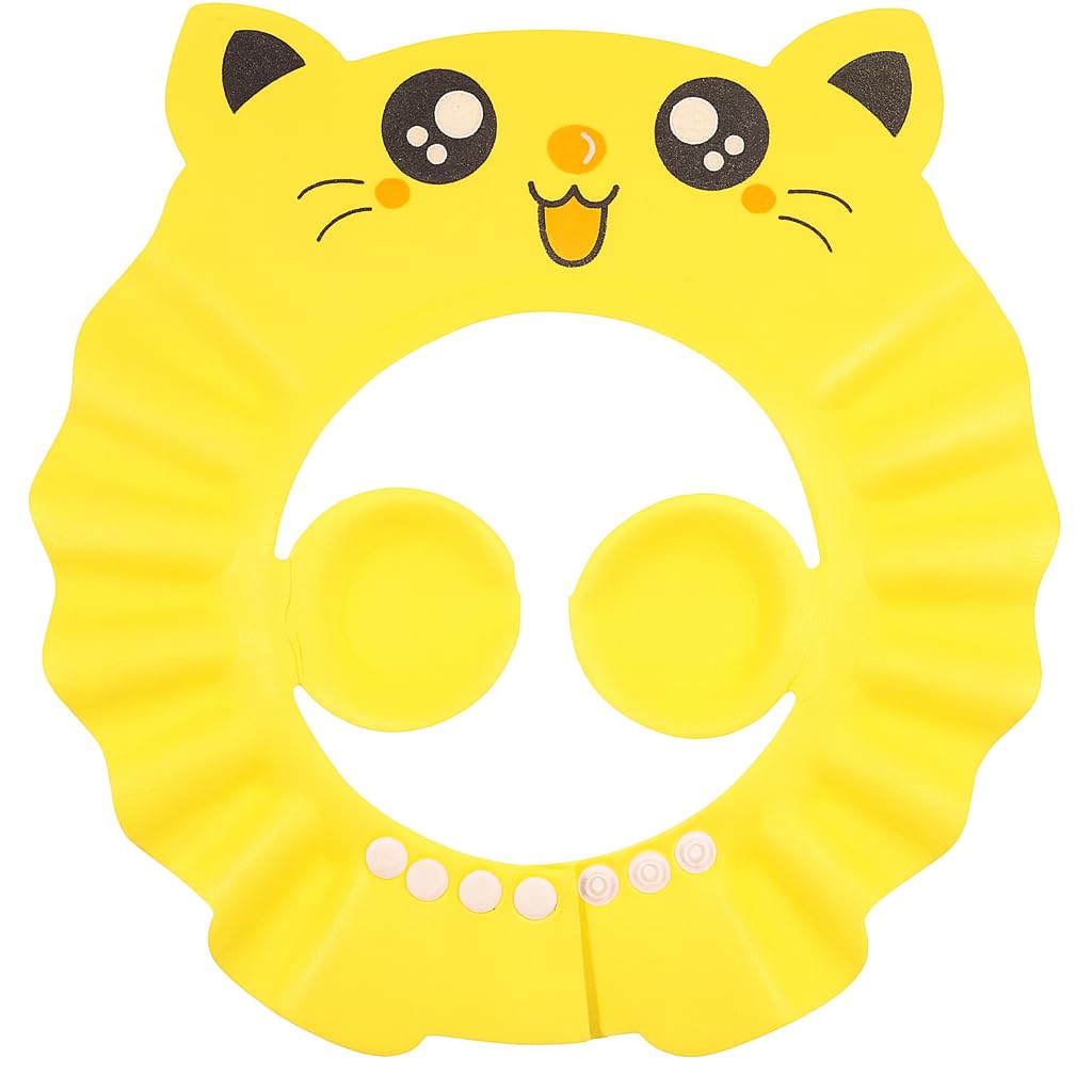 Baby Shower Cap Adjustable Bath Visor for Kids | Waterproof Shampoo Bathing Hat for Eye & Ear Protection | Soft Silicone Bath Cap for Toddlers & Children – Cute Yellow Cat Design-image-28