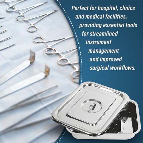 Image of OTICA Instrument Tray With Lid 12 x 8 x 1.5 inch - Stainless Steel Medical Tray With Cover | Corrosion-Resistant Tray for Hospital, Clinic & Surgery Use
