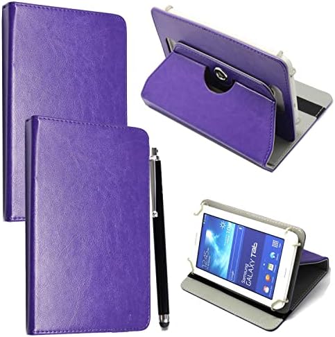 10inch Tablet Case Cover - Universal Leather Stand Case Folio Cover Magic Leather 360° Rotating Case Fits for ALL 10" Inch & 10.1" Inch Android Tablets tab + Stylus Pen (PURPLE CASE COVER)