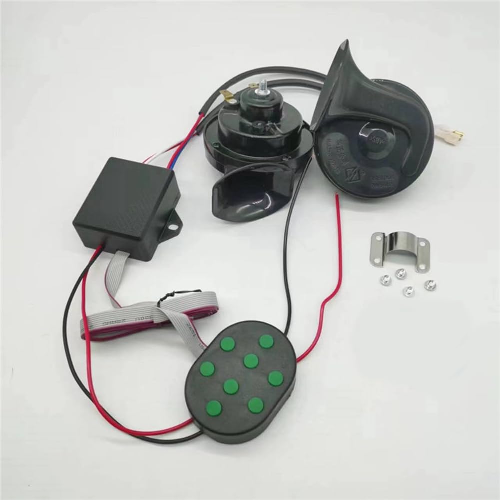 Bocina de Aire Musical Eléctrica de 12 V y 8 Tonos, para Vehículos, Motocicletas y Coches, con 8 Sonidos y Botón de Control Universal.