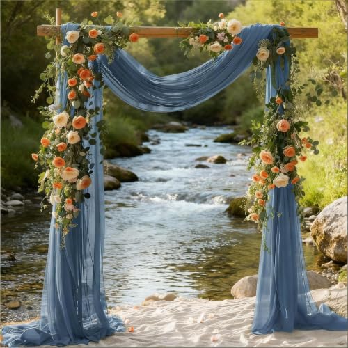 Image of Dusty Blue Wedding Glitter Arch Draping Fabric 29 inch x 6.5 Yards 2 Panels Sheer Backdrop Curtains Drapery for Summer Wedding Ceremony Birthday Party Indoor Ceiling Decor