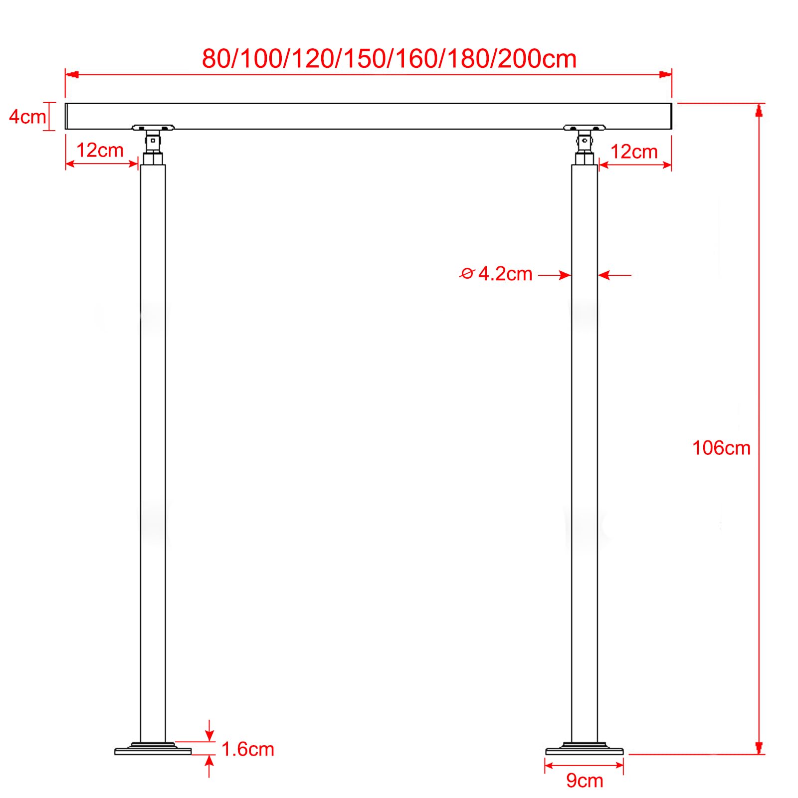 XMTECH Geländer Treppengeländer Handlauf Ø42mm aus Edelstahl, Brüstung Treppe Bausatz mit Querstab für Innen und Außen - 80cm, 0 Querstreben