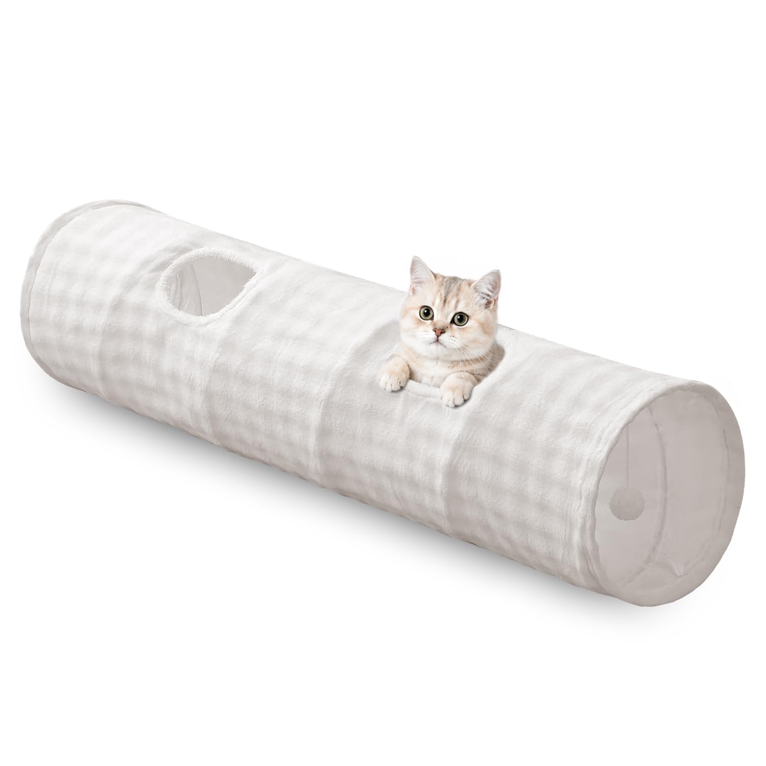 Straight Bubble Cat Tunnel for Indoor Cats 47"x12", Cream White