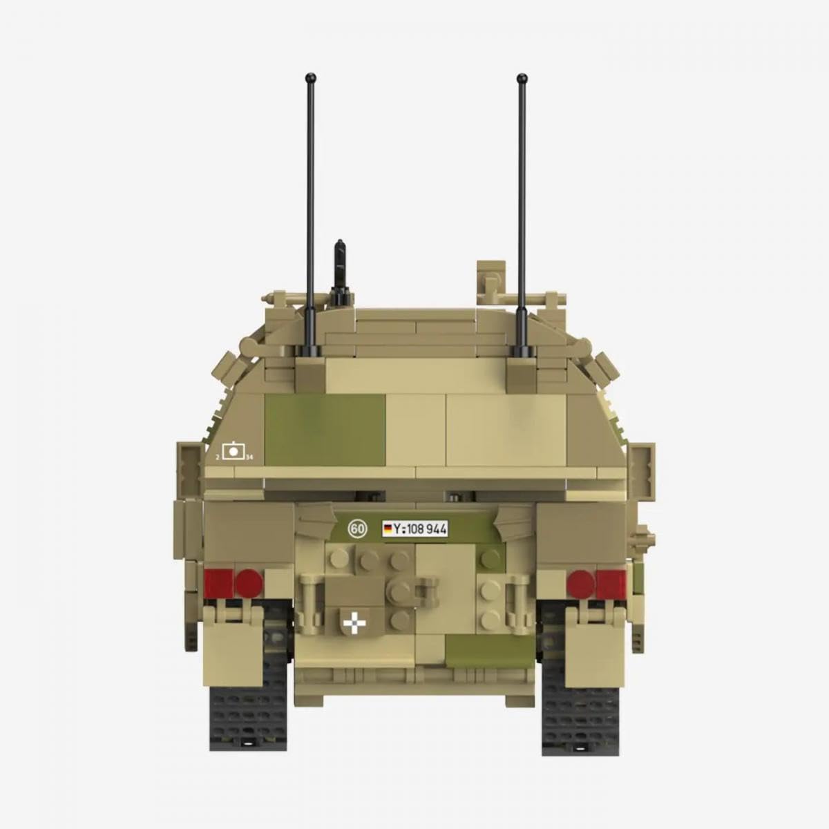 BlueBrixx Panzerhaubitze 2000 Wüstentarn, 1385 Teile, Displaymodell | Gefedertes Fahrwerk, Kettenstruktur, Luken und Turmheck, helle Farbgebung, 420 x 128 x 180 mm, ab 14 Jahren, 108944