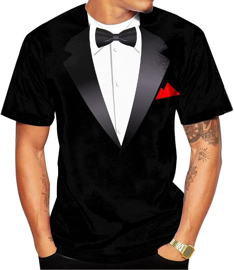LAOLIUSN Tuxedo T Shirts for Men Tux Costume Suit and Tie Tee Shirt Gifts T-Shirt - Image 2