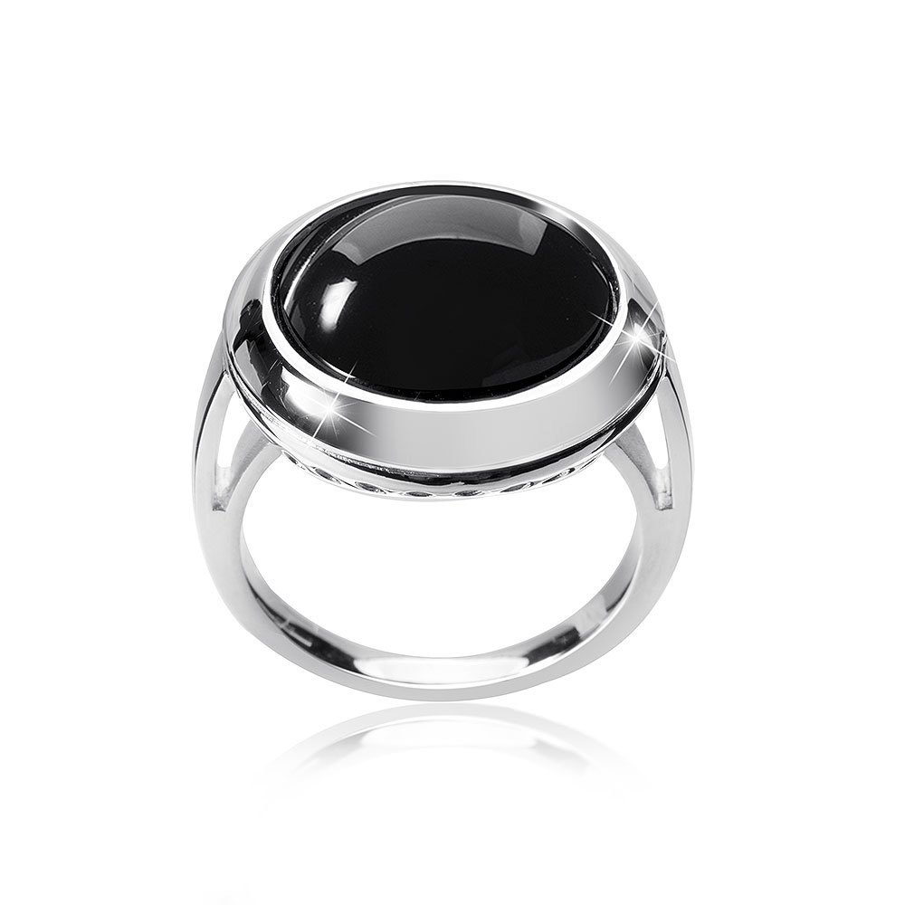 MATERIA by Matthias Wagner Damen Ring Onyx Edelstein 925 Silber schwarz rund rhodiniert